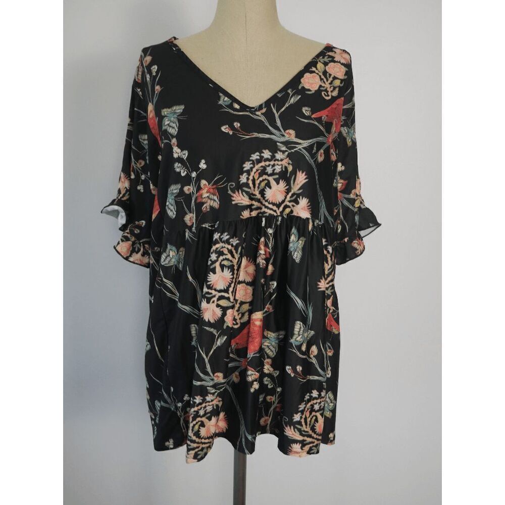 Women's Floral Ruffle Short Sleeve Top 2XL